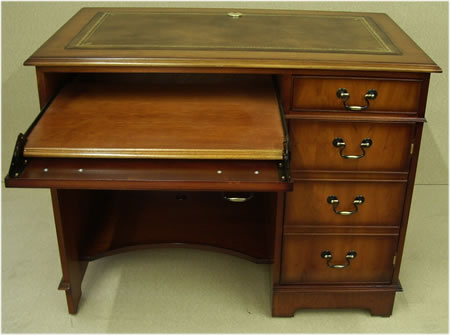 Single Pedestal Computer Desk in Yew with a Leather Top